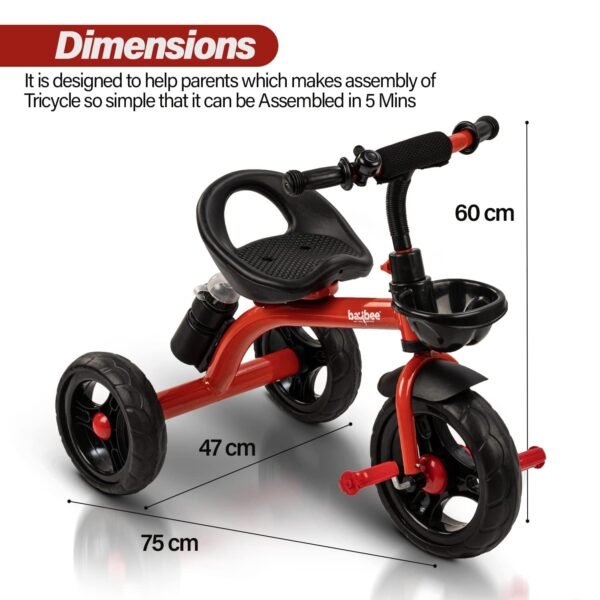 Baybee Maze Baby Tricycle for Kids | Balanced Baby Trikes with Handle & Seat Adjustments, Bottle Holder, Storage Basket for Toys | Children Bicycle for Kid | Kids Cycle for 2-5 Years Boy Girl (Red) - Image 3