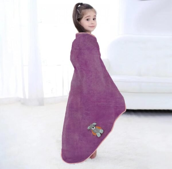 UrbanLeaf Premium Microfiber Kids Bath Towels Quick Drying Towels for Unisex Kids Cartoon Print Baby Towel for Boys and Girls (Pack of 1, Purple) - Image 2