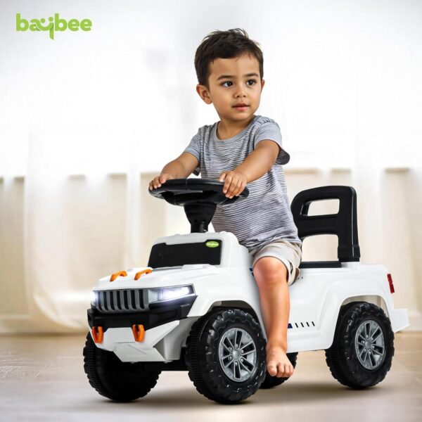 Baybee Speedy Ride on Baby Car for Kids | Ride on Toys Car with Music & LED Light | Portable Push Ride on Jeep with Backrest & Storage Basket | Kids Car to Drive 1-3 Years Boys Girls (White) - Image 2