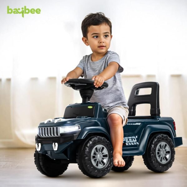 Baybee Speedy Ride on Baby Car for Kids | Ride on Toys Car with Music & LED Light | Portable Push Ride on Jeep with Backrest & Storage Basket | Kids Car to Drive 1-3 Years Boys Girls (Navy Blue) - Image 2