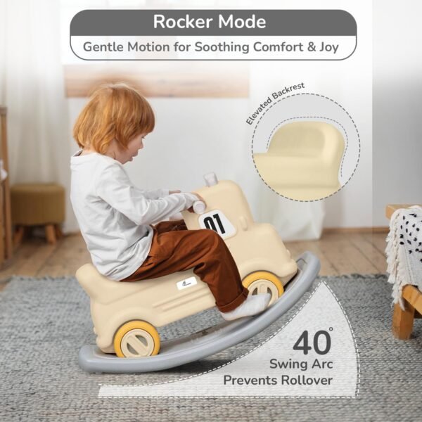 R for Rabbit Rock N Ride 3 in 1 Baby Push Ride-On Car with Rocker & Balance Board Mode | Non-Toxic, Durable and Safe Rocking Horse Rider for Kids 1-4 Years Age, Upto 20kgs Weight (Beige Grey) - Image 5