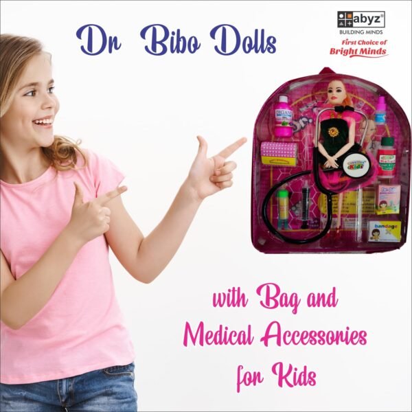 ABYZ Dr Bibo Dolls Play Set with Black Dress, Medical Accessories and Carrying Bag, Age 3-5 Years, Multicolor - Image 5