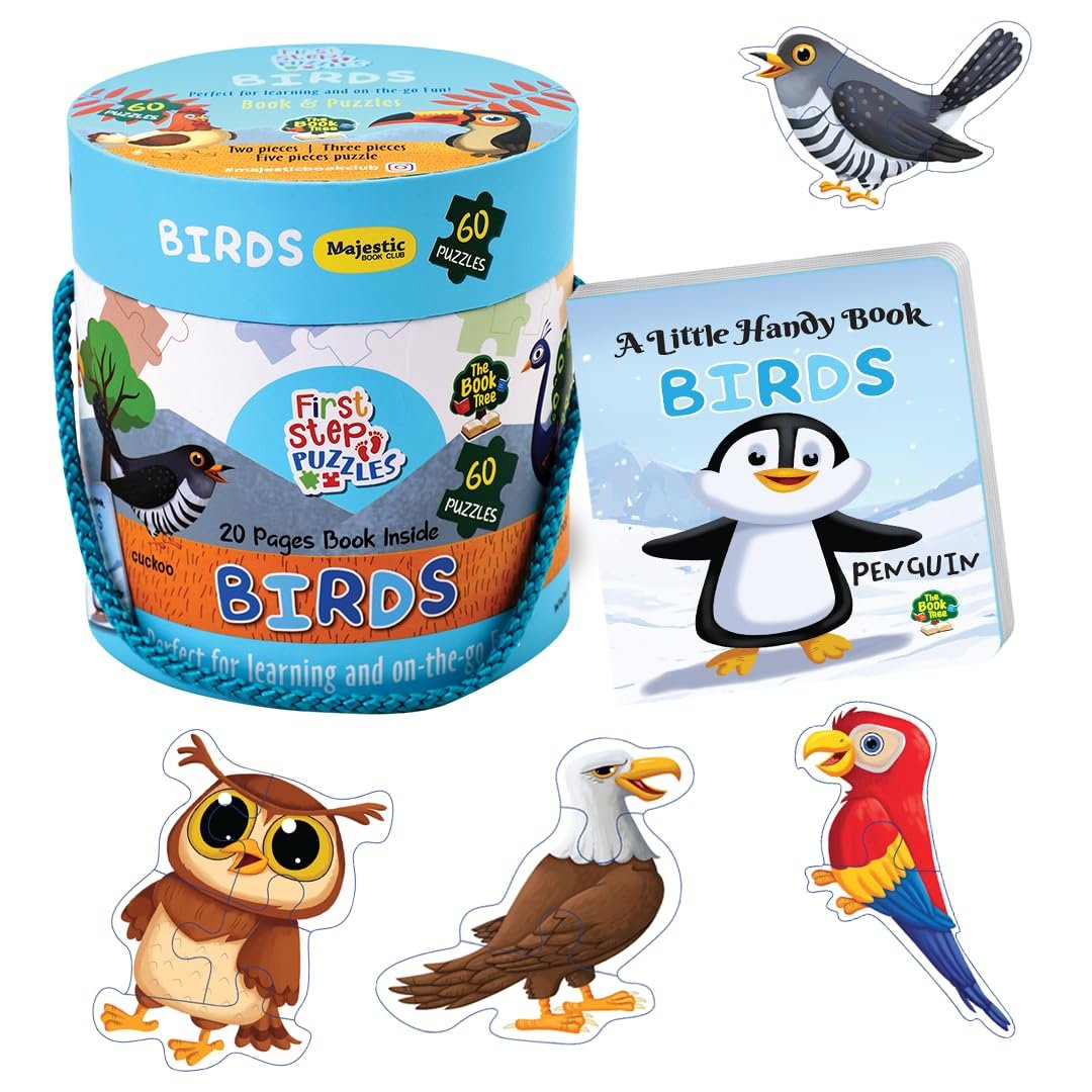 Birds Puzzle Box for Kids I Educational Toy for Kids Age 2+ I 60 Jigsaw Puzzle Pieces and 1 Story Book for Early Learning I A for Children by Majestic Book Club