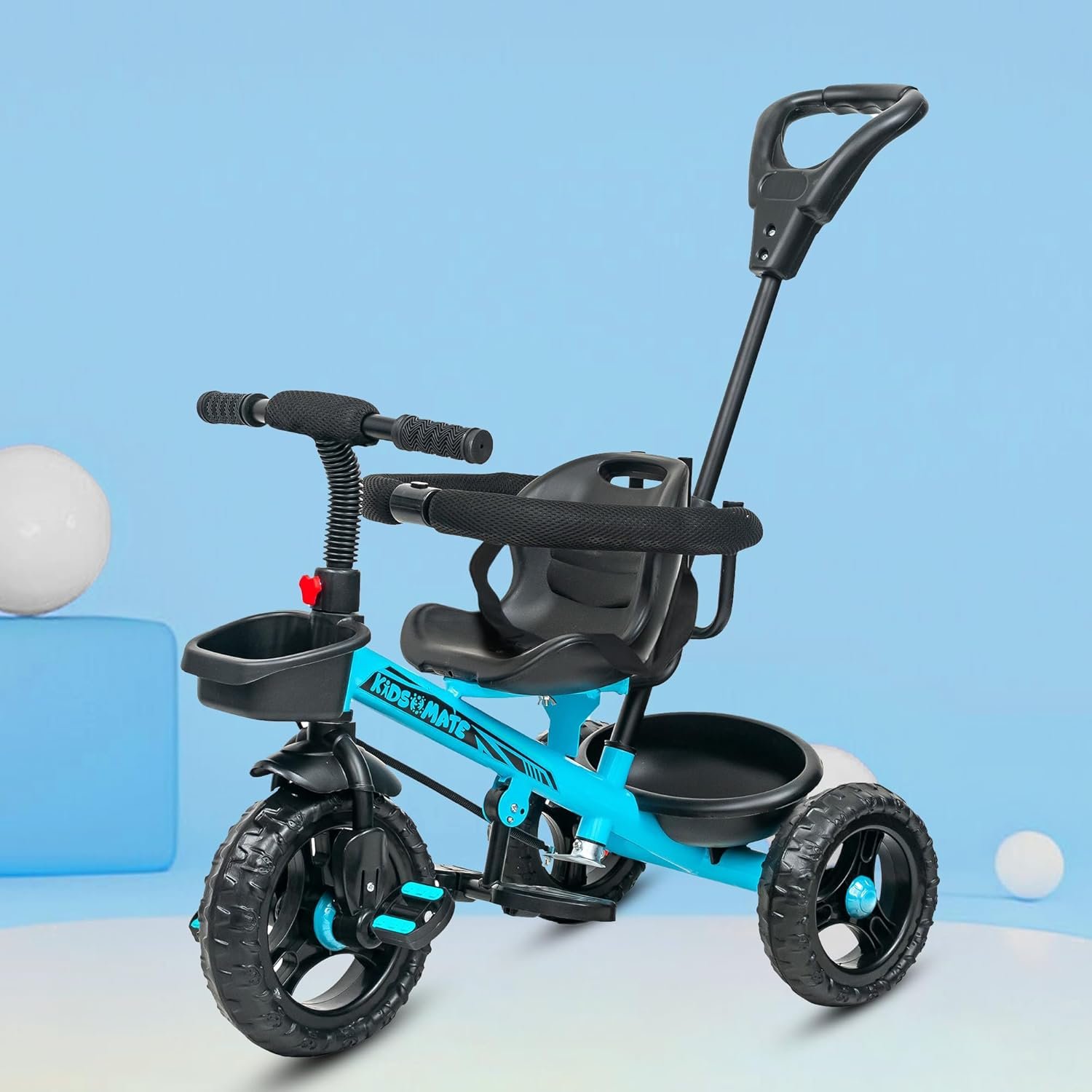 Kidsmate Xplorer 3-in-1 Tricycle for Kids | Durable Plug & Play Baby Trike with EVA Wheels, Safety Rail & Push Handle for Parents | Safe & Comfortable Ride for Toddlers 12-48 Months - Blue