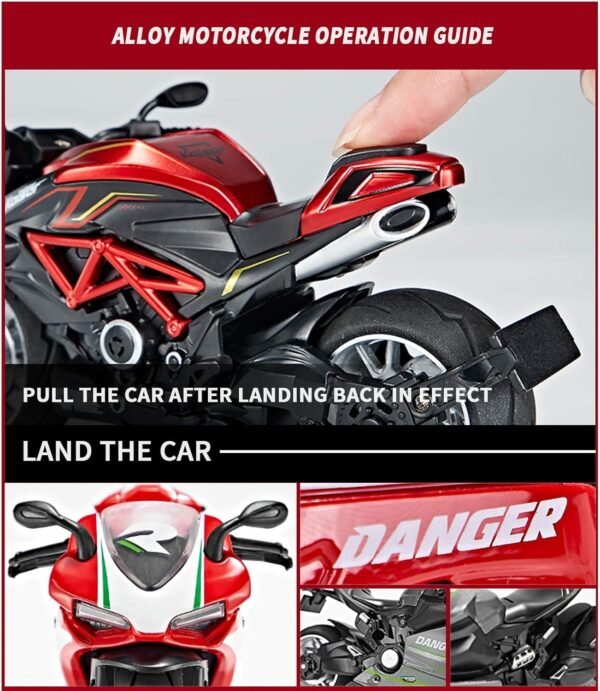 Police Motorcycle Toy - Pull Back Motorcycle Toys, Tiny Gift with Music Lighting, Latte Motorcycles Toy for Kids Boys Age 3-8 Year Old [New] (R1-RED) - Image 4