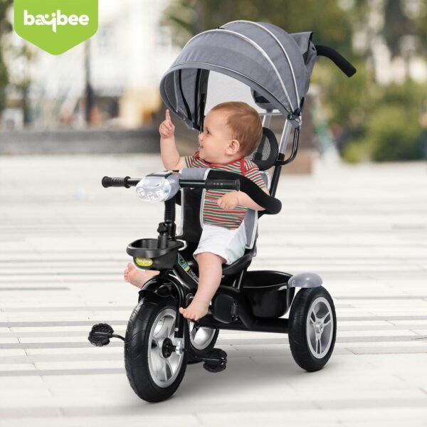 Baybee Klinto 2 in 1 Baby Tricycle for Kids | Plug N Play Baby Cycle Trikes with Parental Control, Canopy, LED Light & Music, Kid Triycle with Safety Guard, Kids Cycle for 2-5 Years boy Girl (Ash) - Image 2
