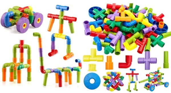 Unbreakable Building Blocks Toy with Wheels for Kids, 85 Piece, 3-8 Years Old, Multicolor