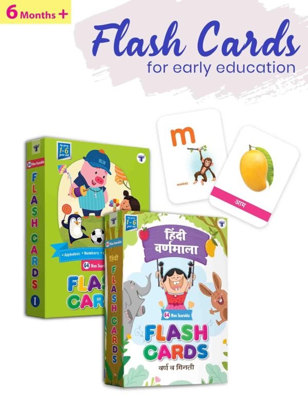 English and Hindi Flash Cards for Kids | 128 Non Tearable Flash Cards | Contains English Alphabet, Numbers, Hindi Varnamala, Letters | 1-6 Years | Set of 2