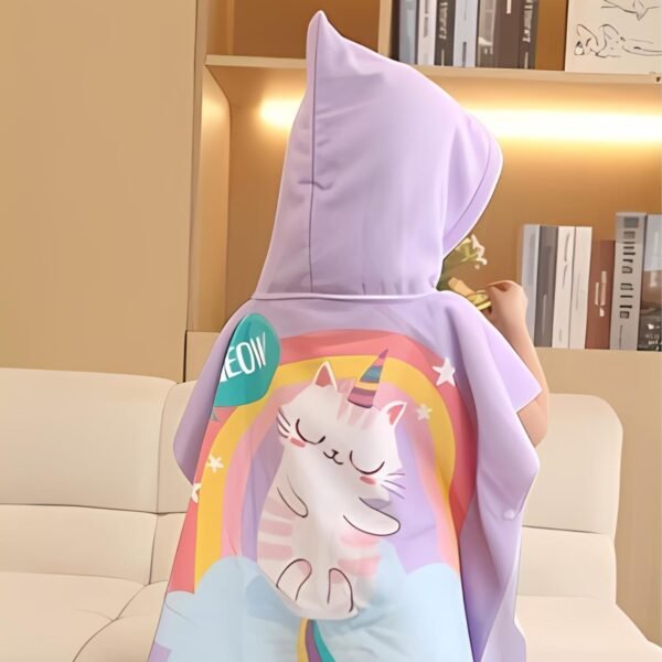 Purple Cat Poncho Towel for Kids | Hooded Bath Towels | 60 x 60cm Toddler Pool Towel for Boys & Girls, 1-7 Years | Cute & Cozy Bathrobe Alternative - Image 4