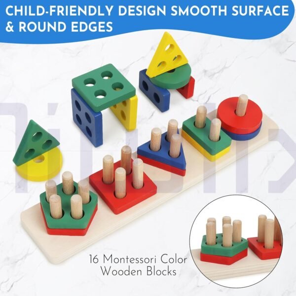 Toys for 1 2 3 Year Old Boy Girl, for Ages 2-4 0-2 Toddlers Kids Baby, 1 2 Year Old Boy Girl Birthday Gifts, Wooden Learning Puzzle Shape Sorter Toys for Toddlers 1-3 - Image 6