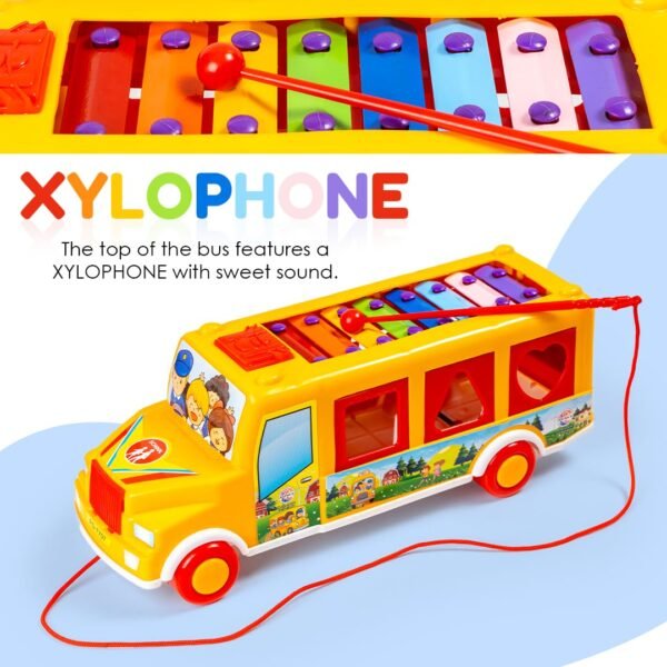 Ratna\'s 3 in 1 Shape Sorter Xylophone Pull Along Bus Shaped Combo Educational Musical Learning Toy for Kids & Toddlers (Assorted Colors & Designs) - Image 5