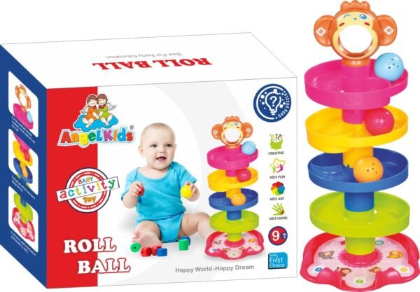 Angelkids 4-Layer Ball Drop & Roll Swirling Tower - Educational Toy For Babies & Toddlers | Stack, Drop & Roll Fun With 3 Spinning Acrylic Activity Balls | Multicolor - Image 4