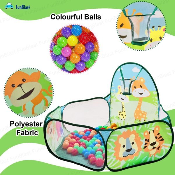 FunBlast Large Size Ball Pool for Kids, Foldable Square Zoo Ball Pool Play Tent Kids, Playground Tent House with 50 Balls – Ball Pool Game for 2-5 Years Old Kids, Boys, Girls (Ball Pool Zoo) - Image 4