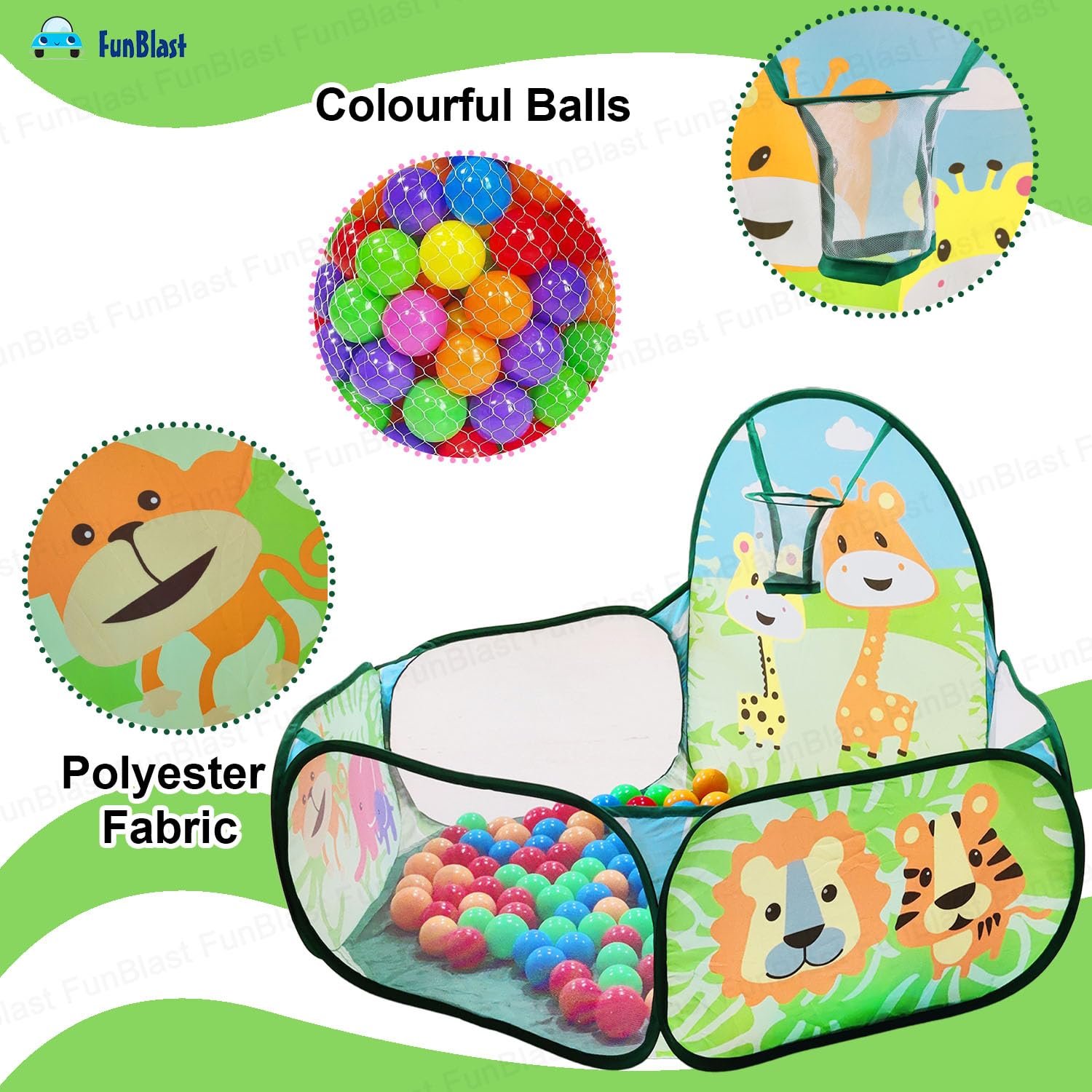 FunBlast Large Size Ball Pool for Kids, Foldable Square Zoo Ball Pool Play Tent Kids, Playground Tent House with 50 Balls – Ball Pool Game for 2-5 Years Old Kids, Boys, Girls (Ball Pool Zoo) - Image 4