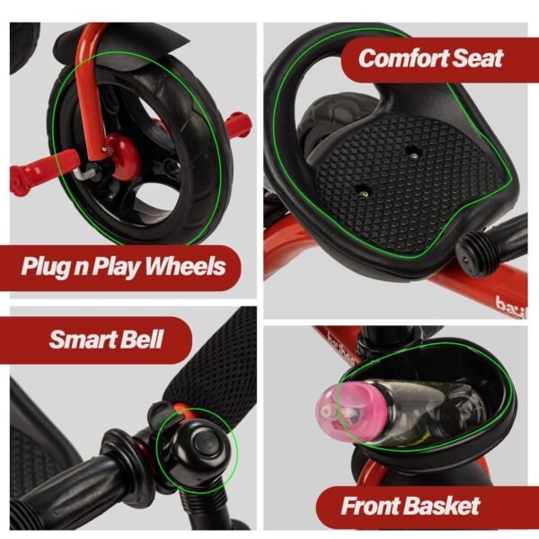 Baybee Maze Baby Tricycle for Kids | Balanced Baby Trikes with Handle & Seat Adjustments, Bottle Holder, Storage Basket for Toys | Children Bicycle for Kid | Kids Cycle for 2-5 Years Boy Girl (Red) - Image 6
