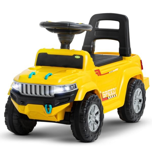 Baybee Speedy Ride on Baby Car for Kids | Ride on Toys Car with Music & LED Light | Portable Push Ride on Jeep with Backrest & Storage Basket | Kids Car to Drive 1-3 Years Boys Girls (Yellow)