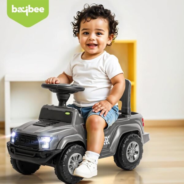 Baybee Ride on Baby Car for Kids | Push Ride on Jeep with Music & LED Light | Portable Ride on Toys Car with Backrest & Storage Basket | Kids Car to Drive 1-3 Years Boys Girls (Grey) - Image 2