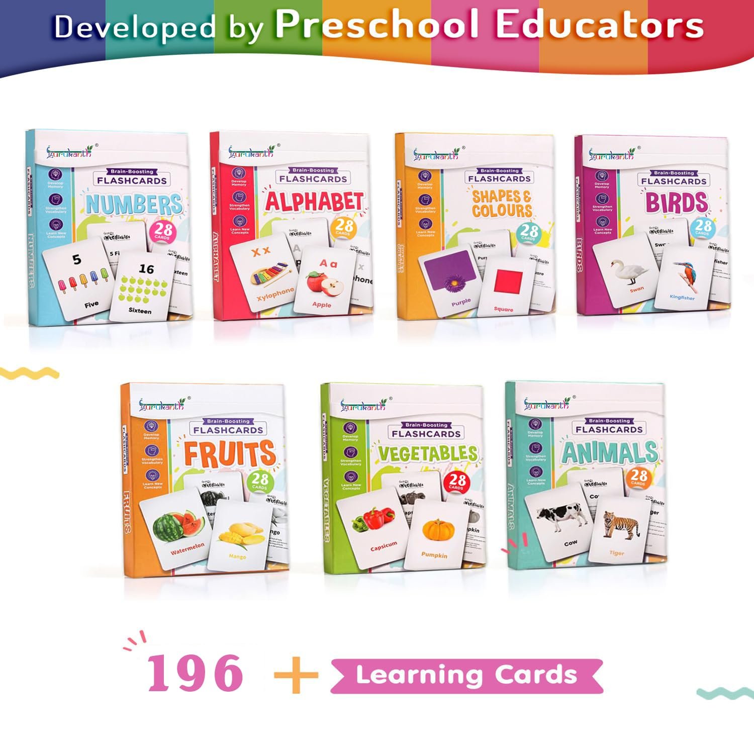Premium 7-in-1 Brain Boosting Non-Tearable Flash Cards for Kids | 196 Laminated Cards | 1+ Years | Early Learning Montessori Education Toy for Toddlers | Waterproof | Return Gift - Image 2