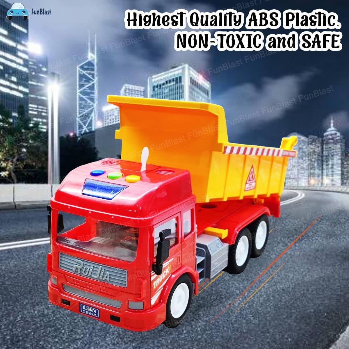 FunBlast Dumper Truck Toy, Pull Back Vehicles Dumper Toy for Kids, 6 Wheels Friction Power Toy Trucks for 3+ Years Old Boys and Girls, Light & Sound Truck Toy for Kids (Multicolor) - Image 6