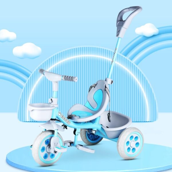 TONDU Kiddo Tricycle for Kids/Baby with Storage Basket | Seat Belt with Parental Control Baby Tricycle (Blue)