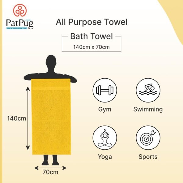 100% Indian Ultra Soft Cotton 500 GSM Highly Absorbent, Fade Resistant, Quick Drying Large Bath Towel (Sunrise Yellow) - Image 3