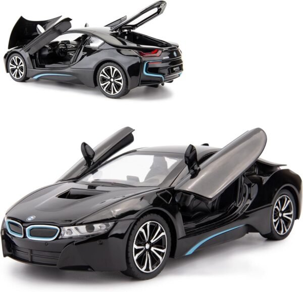 1:24 Diecast Model Alloy BMW I8 Metal Pull Back Car with Sound & Light, 4 Openable Doors, Toy Car for Kids Gift [B M W I8-Black]