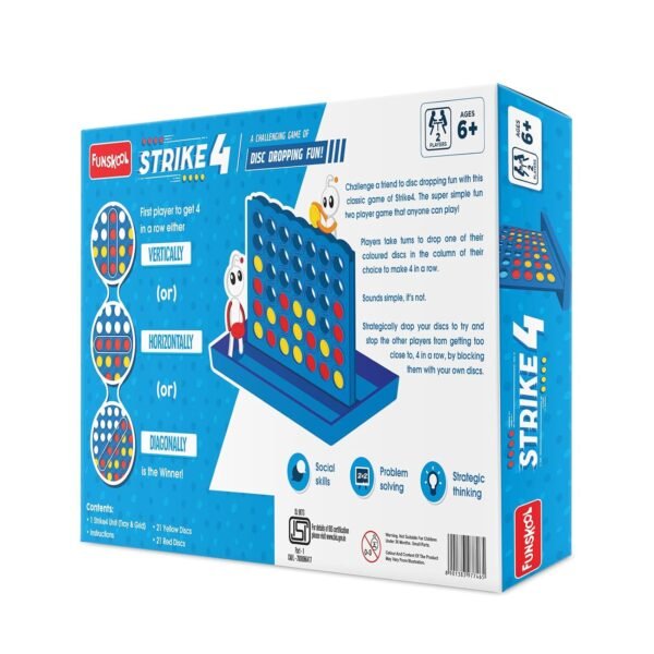 Funskool Strike 4, Classic Disc Dropping Game, Strategy Game, Board Game for kids, Adults, Families, Educational, 2 Players, Family Fun, Activity Toy for Childrens, Gift Set for Kid, Ages 6+ Years - Image 3
