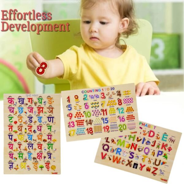 SIDAK Combo Hindi, English & 123 Wooden Alphabets 39 Hindi Alphabets, 26 English Alphabets, 1-20 Countings Educational Pegged Puzzle for Toddler 3-5 Years Old Preschool Learning Alphabets for Kids - Image 6