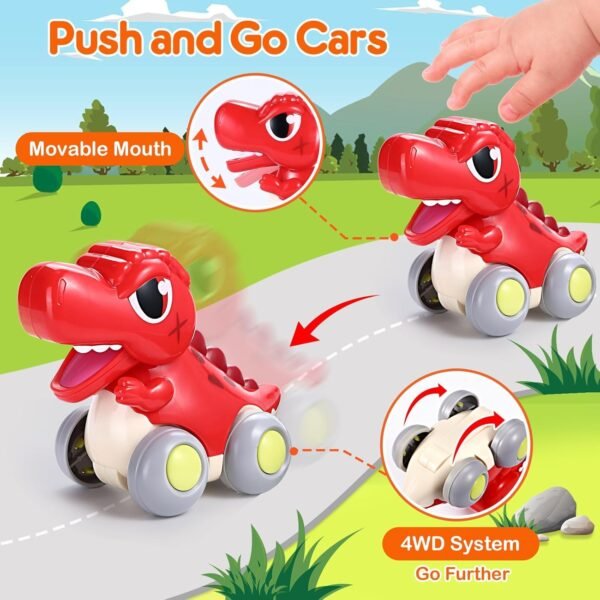 Push and Go Dinosaur Toy Cars for Toddlers 1-3 One Year Old Boys Toys Birthday Gifts Dinosaur Car Small and Light Educational Plastic Toy for 1-3 Year Old Pack of 1 (Random Color) - Image 4