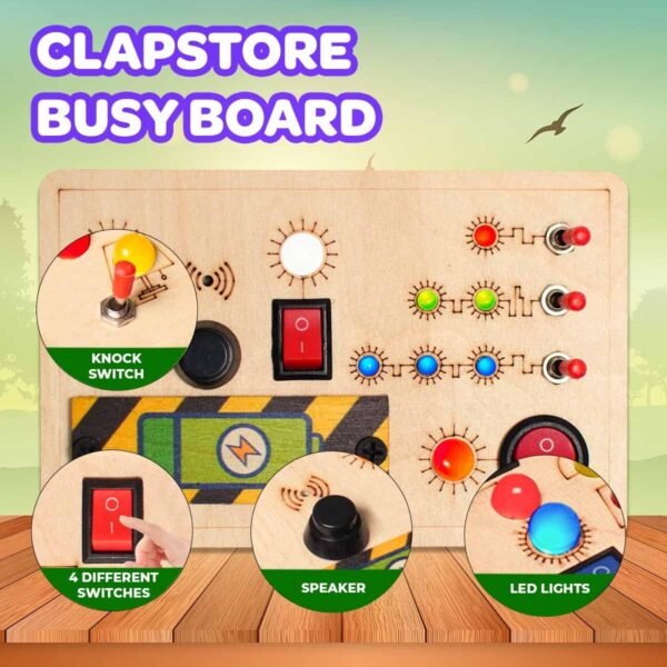 Toys Montessori Toggle Play Busy Board with LED Light, Wooden Sensory Activity Board for Toddlers & Kids 1-6 Years, Hand-Eye Coordination & Brain Development for Boys & Girls - Image 5