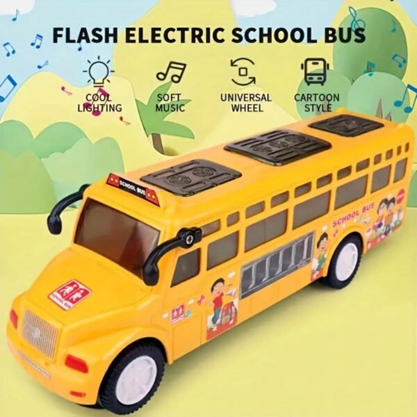 DEOXY School Bus Toy for Kids, Cool Lighting & Soft Music and Openable Doors with 360° Rotating Wheels Movement, Cartoon Style Bus Toy Gift for Kids (Yellow) - Image 5