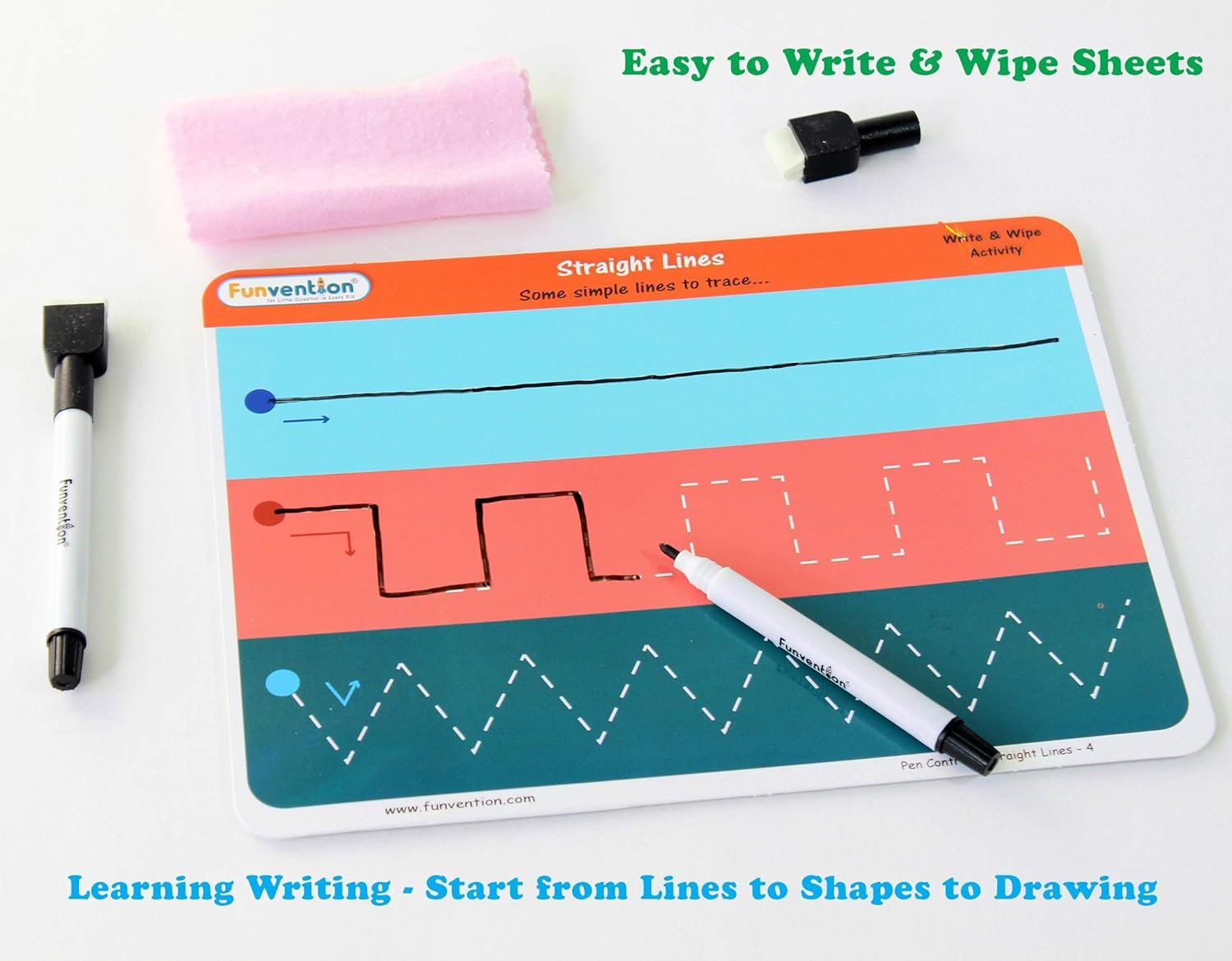 funvention- for Little Scientist in Every Kid Learn Pen Practice and Writing Skills Educational Pen Control Write and Wipe Activity Sheets Game (3-6 Years)- Multi Color - Image 2
