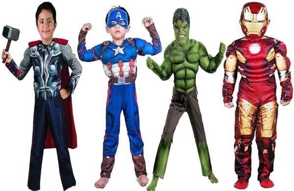 Ironman dress for kids | with hulk dress with captain america dress with thor dress, superhero kids fancy dress (combo pack 4 piece)