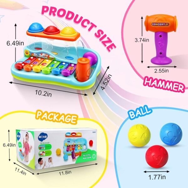 Baby Toys 12-18 Months Hammer Pounding Xylophone Kids Gifts for 1 2 3+ Year Old Boys Girls, Early Educational with Music Balls, Christmas Birthday Toys for 6 to 12 Months - Image 2