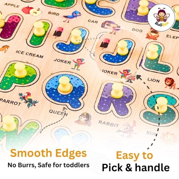 Bugbee Wooden Educational Toys for 2+ Year Old Boys & Girls | Montessori Learning Peg Board for Kids | Alphabet, Number & Shape Puzzle for Toddlers | Early Learning Toys for 2-5 Year Old - Image 5