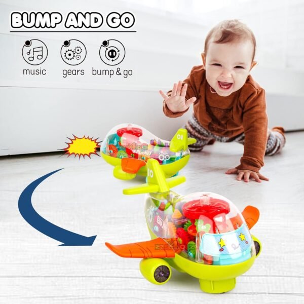 Zest 4 Toyz Gear Toys Kids Transparent Airplane Musical Sound Toy with Lights Bump and Go Toys for Boys Girls (Pack of 1) - Image 6