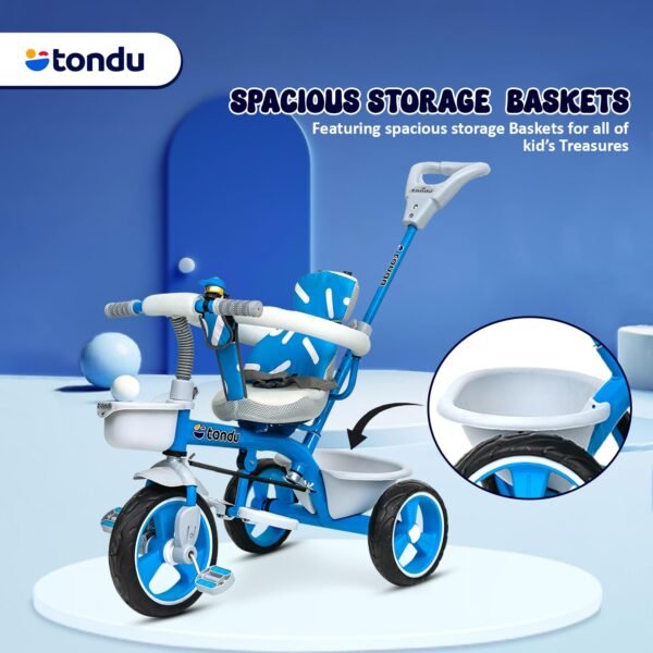 TONDU Tricycle for Baby/Kids with Safetyc Arm & Seat Belt with Parental Control Tricycle (Blue) - Image 6
