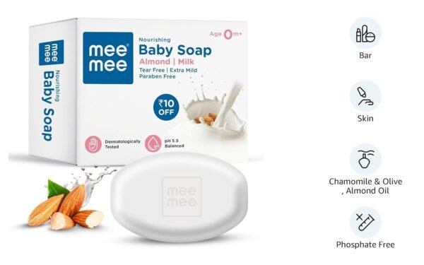 Mee Mee Nourishing Baby Soap for Bath Bar with 100% Natural Almond Oil & Milk Extract, Dermatologically Tested for Soft Baby Skin, 75 Gram - Image 2