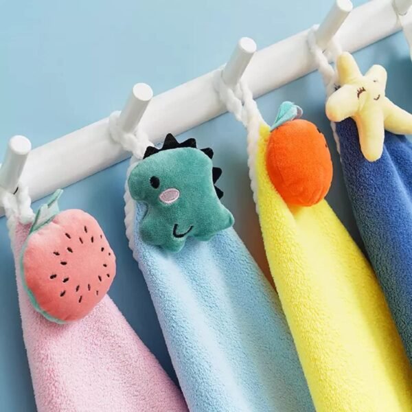 Cute Kids Hand Towels with Hanging Loop Toddler Hanging Hand Towels Microfiber Hand Towels for Bathroom Kitchen Home (2) | Multi