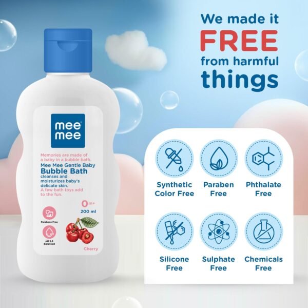 Mee Mee Foamy Baby Mild Bubble Bath 200ml (Pk 1) With Cherry & Fruit Extracts | Tear-Free Moisturizes and Soothes Skin |Infant Friendly Natural Head to Toe Baby Wash Dermatologically Tested - Image 6