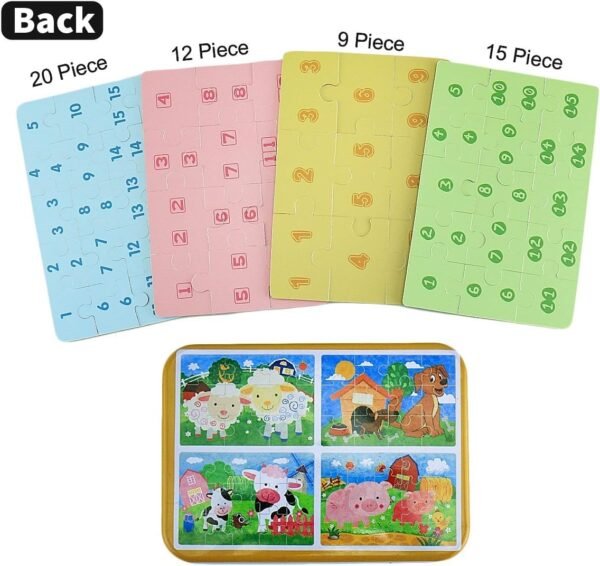 Tiny Toys 4 in 1 Wooden Zigsaw Puzzles in Keep Safe Iron Box Boys Girls 2-8Yrs (Farm Days),kids - Image 5