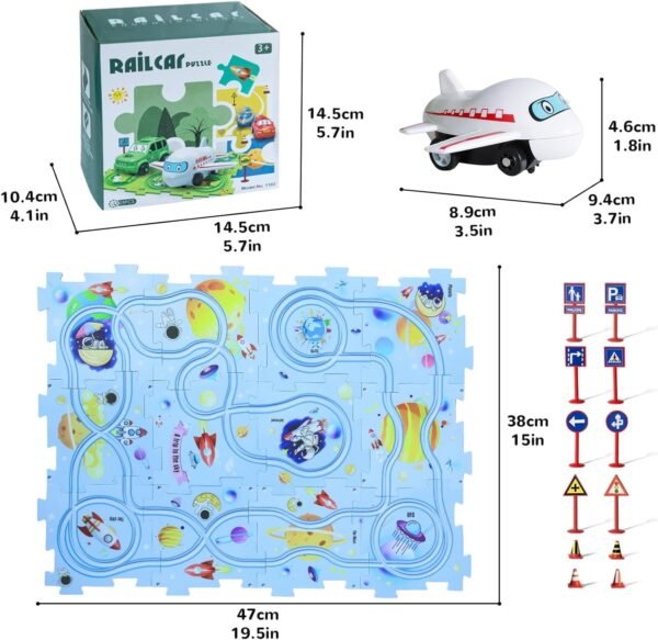 15 PCS Car Puzzle Track Set for Kids with A Cute Vehicle Toddler Puzzle Track Play Set- Critical Thinking Educational Toys for 3-5 Year Old Boys Girls (Universe 15 Pcs) - Image 3