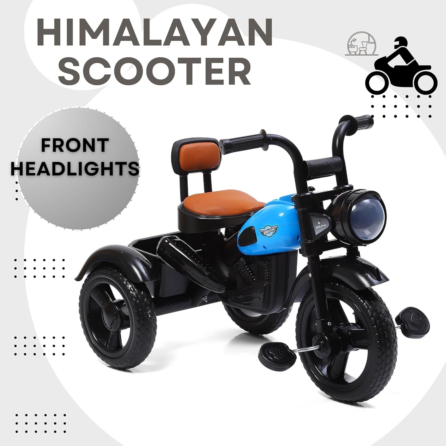 Fun Ride Himalayan Kids Tricycle - Front Headlight, Musical - 1 Year to 5 Years - Trike for Indoor and Outdoor - Up to 30 Kgs - Made in India (Blue) - Image 4