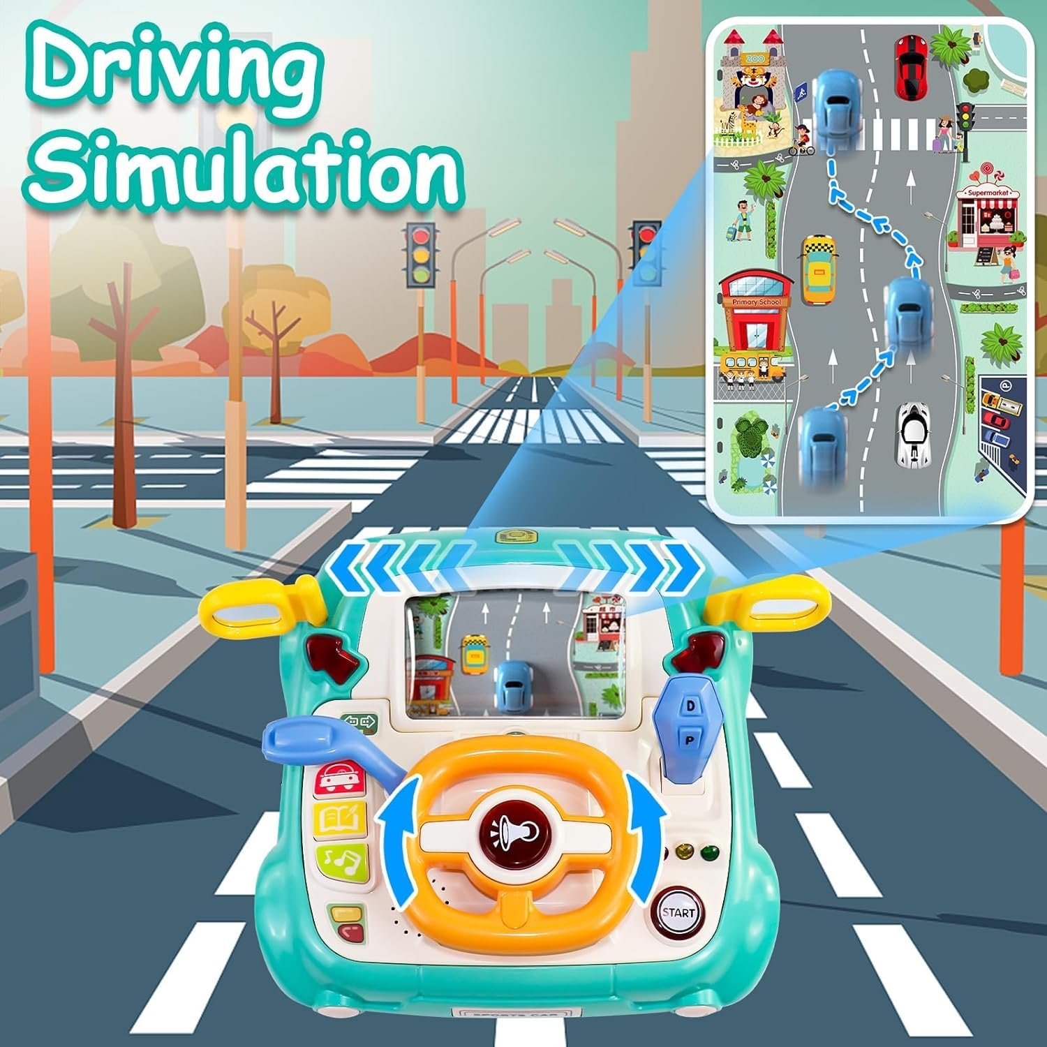 Light & Musical Steering Wheel Toy for Toddlers 1-3 Years -Simulation Driving Car Toy- Fine Motor Skills Toy- Early Education Birthday Gifts for Kids (Pink) - Image 3
