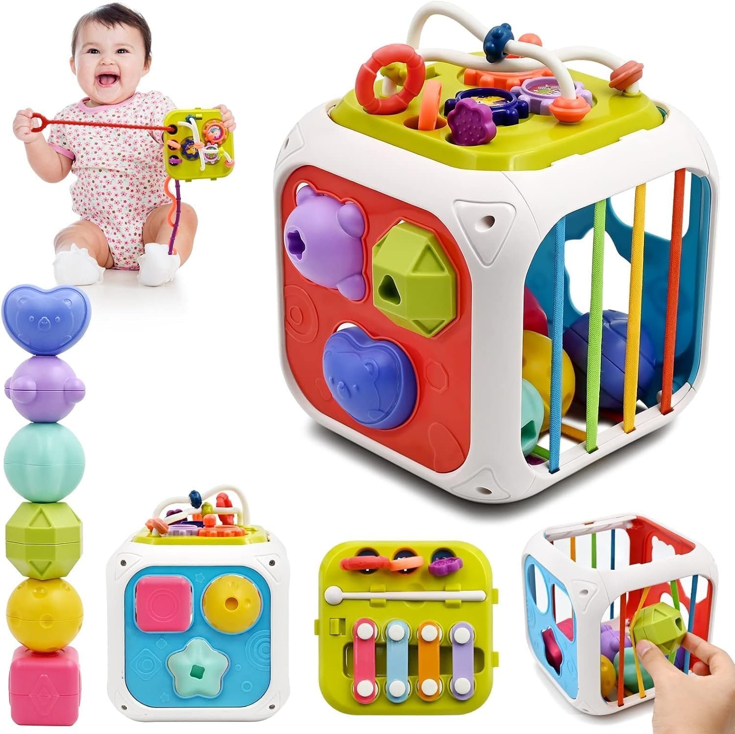Galaxy Hi-Tech Baby Toddler Activity Cube with Musical Phone,Play Learning Center Toy 7 in 1 Interactive Educational Blocks Activity Multi-Functions,Skill Improvement Early Learning Game Toys,10 Pcs
