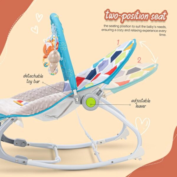 Baybee Bella 2 in 1 Baby Rocker for Babies | Kids Rocking Chair with Adjustable Seat, Calming Vibrations, Hanging Toys & Music | Baby Bouncer for New born | Portable Baby Swing for 0 to 2 Years (Blue) - Image 5