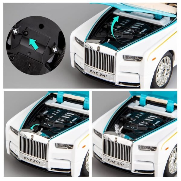 Model Car Zinc Alloy Pull Back Toy Diecast Toy Cars with Openable Doors, Sound and Light for Kids Boy Girl Gift (1:24 Rolls-RoycePhantom(Blue-White) - Image 4