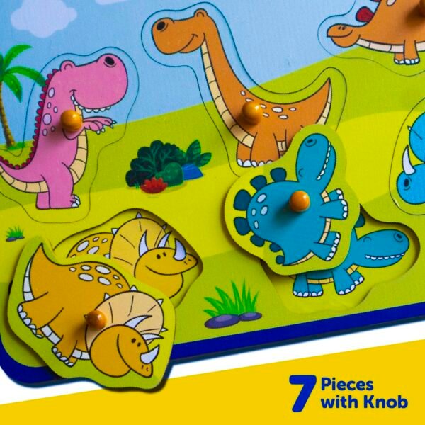 Stomping Dinos Wooden Knob and Pegged Puzzle | Montessori Kids Toys for 2-5 Years Boy - Shape Sorter Toy for 2+ Year Old Boy - Educational, Safe, Durable, Zero Plastic - Image 4