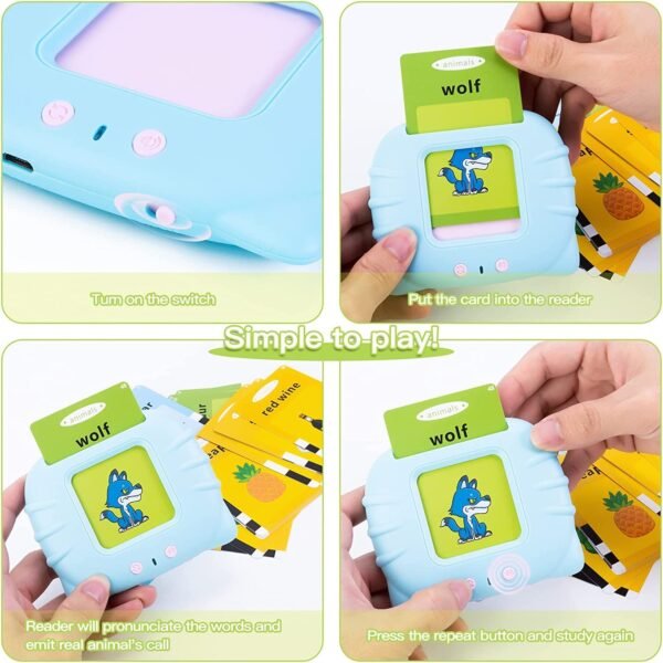 FunBlast Talking Flash Cards for Kids, Learning Toys for Kids, English Flash Cards, Montessori Educational Toys for 2-4 Year Old Kids, Boys, Girls -112 Double Sided Card (Blue) - Image 5