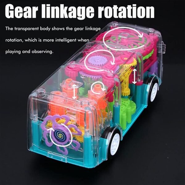 Transparent 3D Bus Toy, 360 Degree Rotation, Gear Simulation Mechanical Sound and Light, DIY Customizable Miniature Bus Playset for Kids 2-5 Years - Image 5
